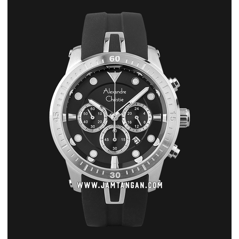 Alexandre Christie AC 6533 MC RSSBA Chronograph Men Black Dial Black Rubber Strap