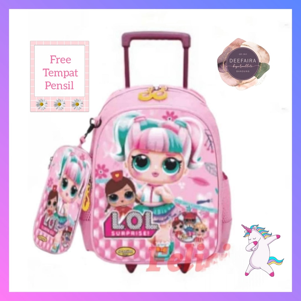 Tas Ransel Troli Anak Perempuan Model L0L Lucu Menggemaskan Free Tempat Pensil Untuk Tk Sd