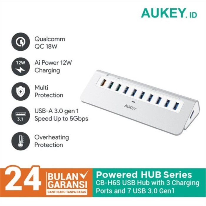 USB Hub Aukey CB-H6S 3 Charging Ports &amp; 7 USB 3.0