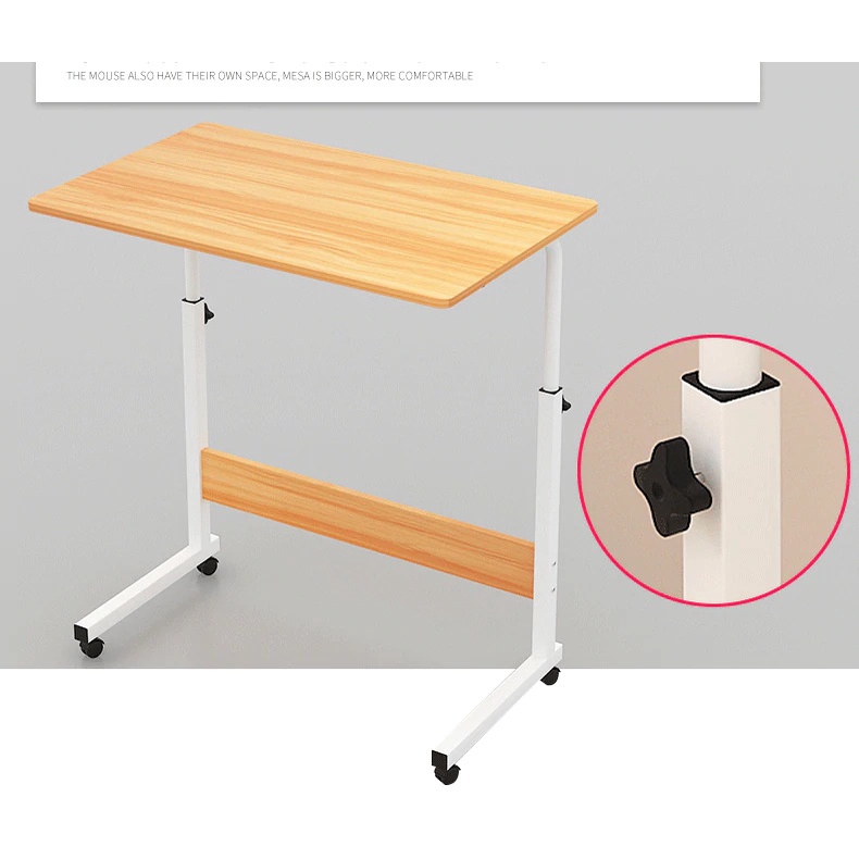 Meja PC Meja Roda Portable Meja Serbaguna Adjustable Bahan Kayu MDF Wood Walnut