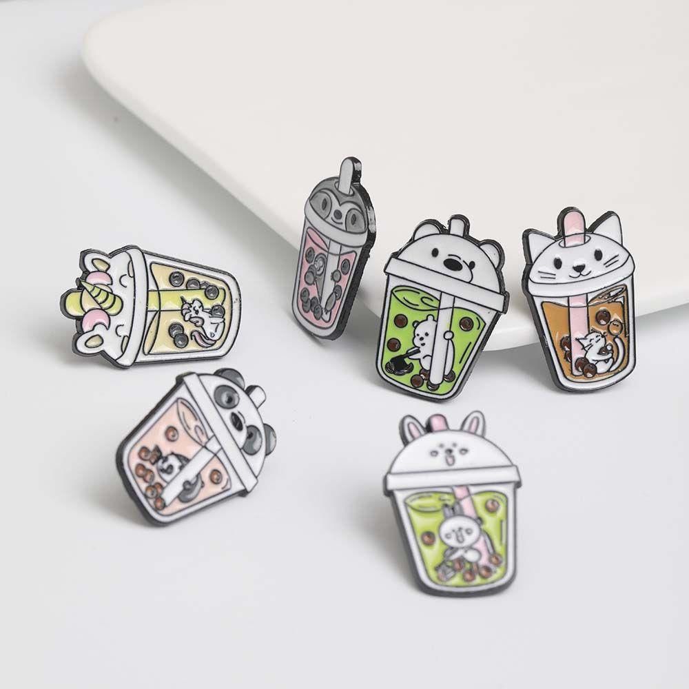 Nickolas1 Teh Susu Pet Bros Hadiah Lucu Untuk Wanita Pria Perhiasan Aksesoris Beruang Kerah Pin Lencana Pin Enamel Pin