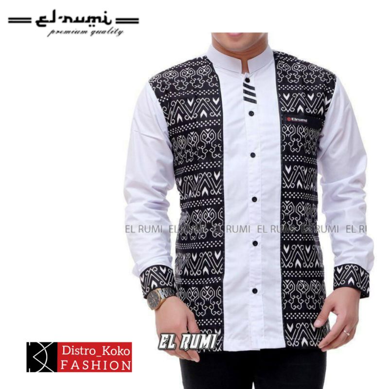Baju Koko Pria Dewasa Terbaru 2022 Kemeja Koko Lengan Panjang Koko Kombinasi Batik Koko Hadroh Cod
