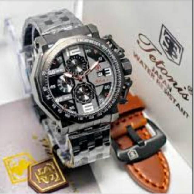 Jam tangan pria tetonis rantai set box+kulit