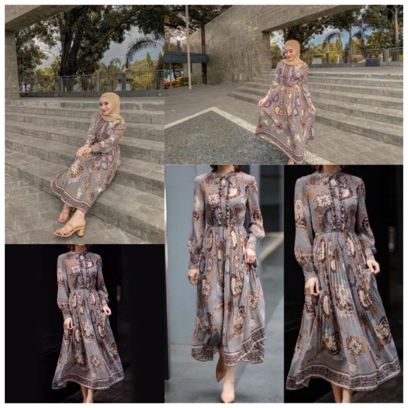 Dress DRESS WANITA MAXI GRACIA 23380 GRAY IMPORT (T0A7) Dress Wanita Polos Dress Wanita Fashion Musl