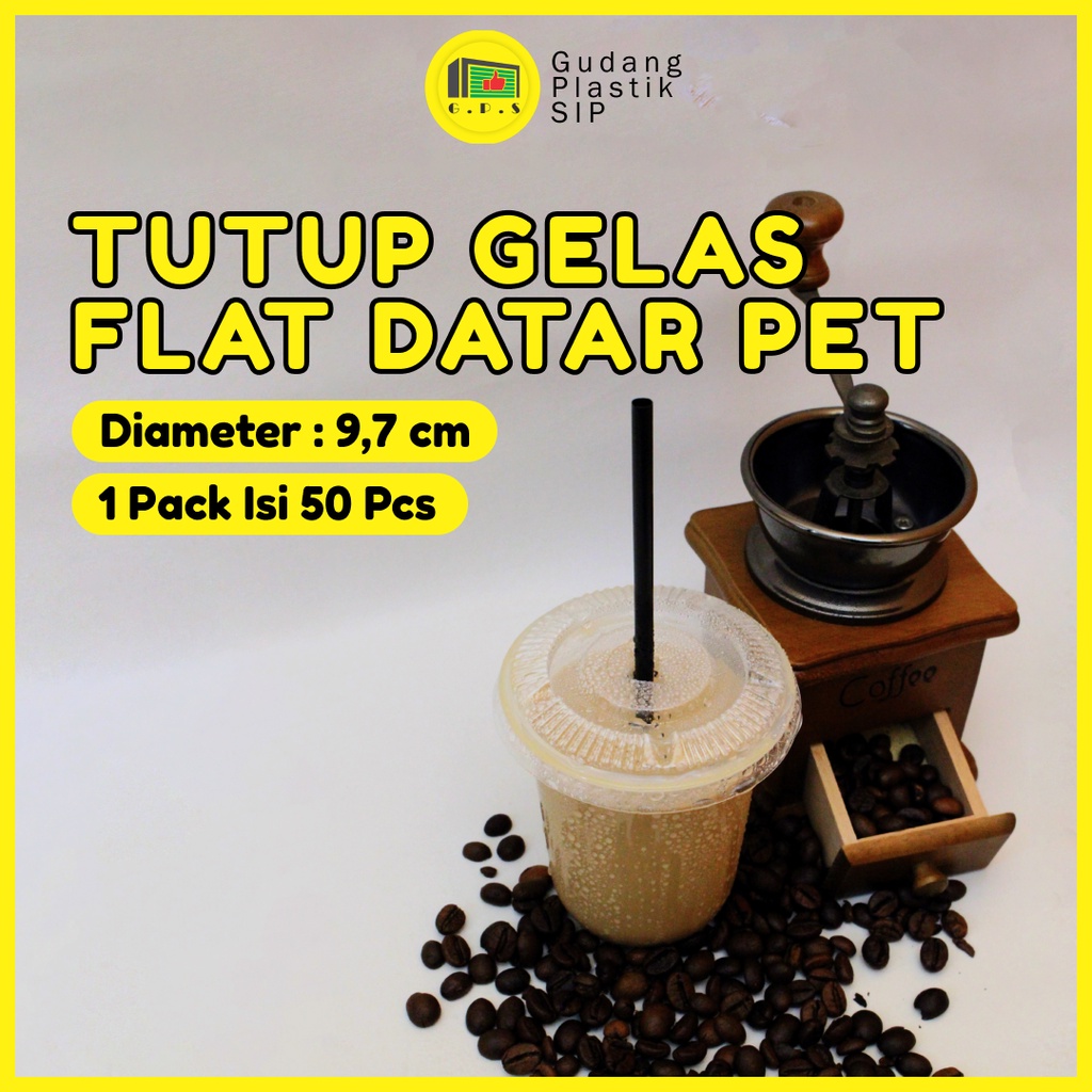 Tutup Gelas Plastik Lid Cup Flat Datar PET / Bahan Ramah Lingkungan