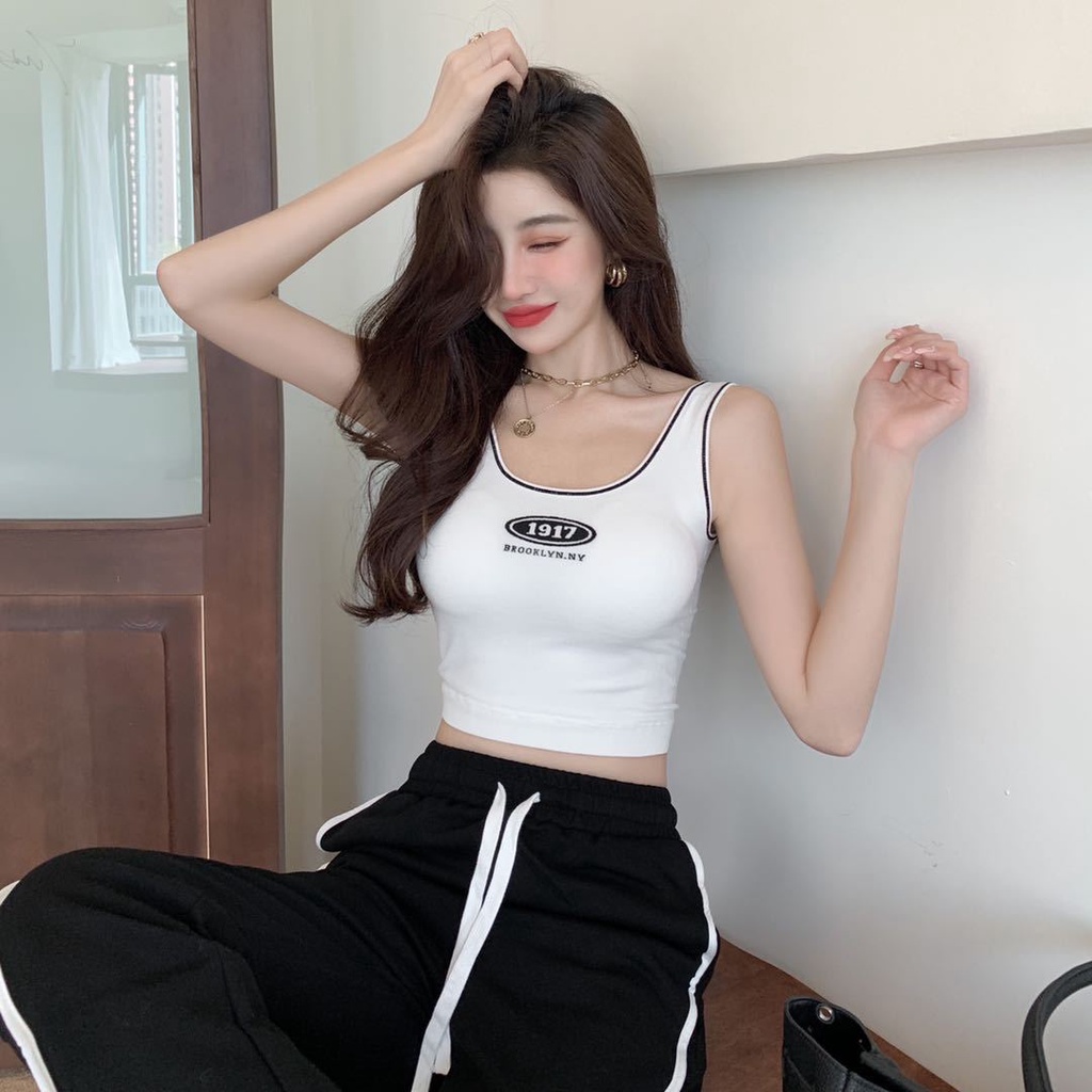 Blackpink TankTop Kasual Cetak Huruf Sport Wanita  Camisole Croptop Kamisol Import 1210
