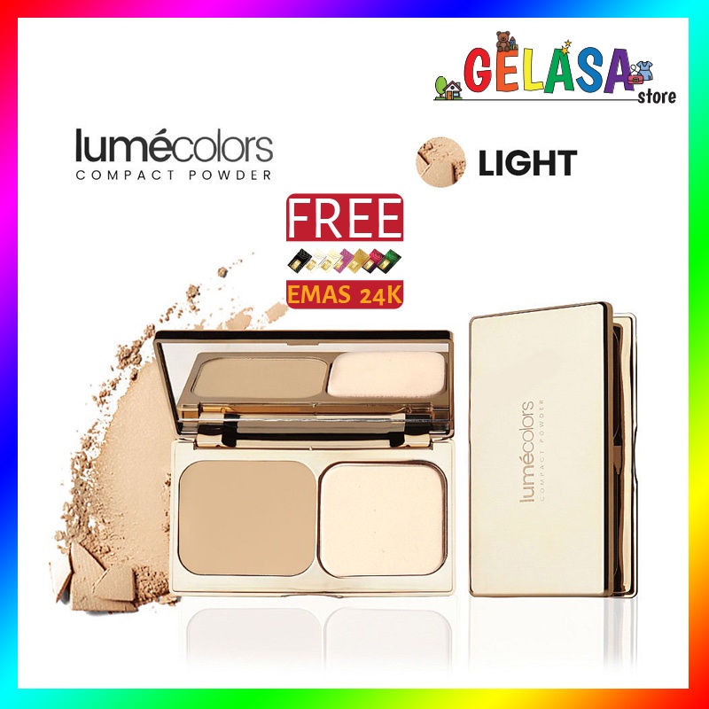 (Free Emas) Lumecolors Bedak padat Compact Powder Two Way Cake Pore Blurring Effect with Oil Control - LIGHT