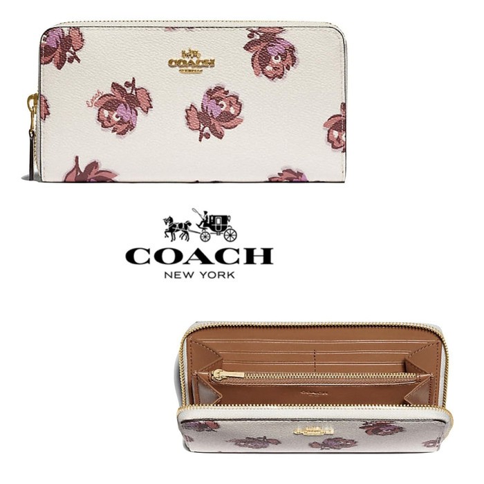 

Coach Accordion Zip Rose Floral Print Coated Chalk Canvas