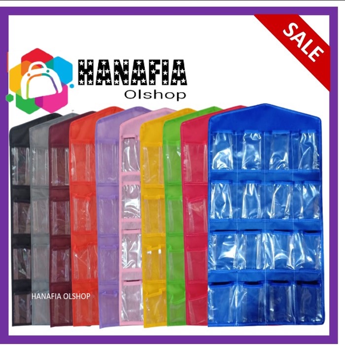 HANAFIA RAK DALEMAN GANTUNG | RAK DALEMAN KARAKTER BUNGA | RAK KAOS KAKI | GANTUNGAN CELANA DALAM 16 SEKAT POUCH HANGING ORGANIZER