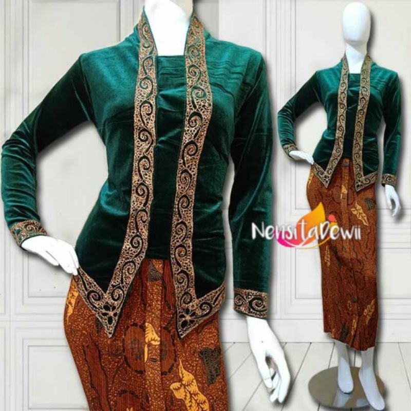 Kebaya Bludru Kutubaru - Bordir / Size Lengkap