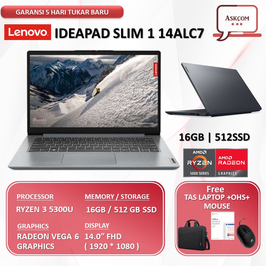 Laptop LENOVO IDEAPAD SLIM 1 14 Ryzen 3 5300U 16GB 512SSD VEGA6 14.0&quot;FHD 2YR Windows11+OHS 21 -31ID