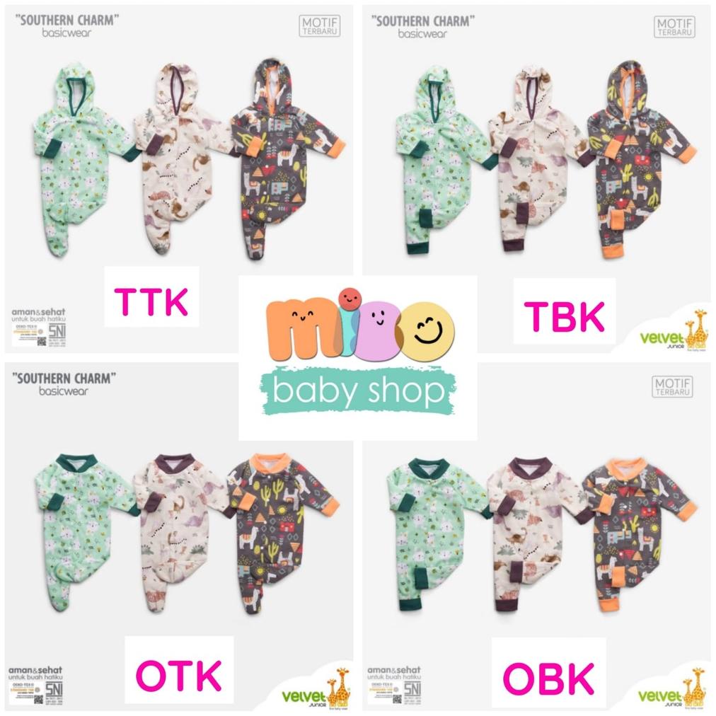 Velvet Junior MOTIF TERBARU Baju Kodok panjang baby  jumper NEWBORN motif 3pcs sleep suit bayi