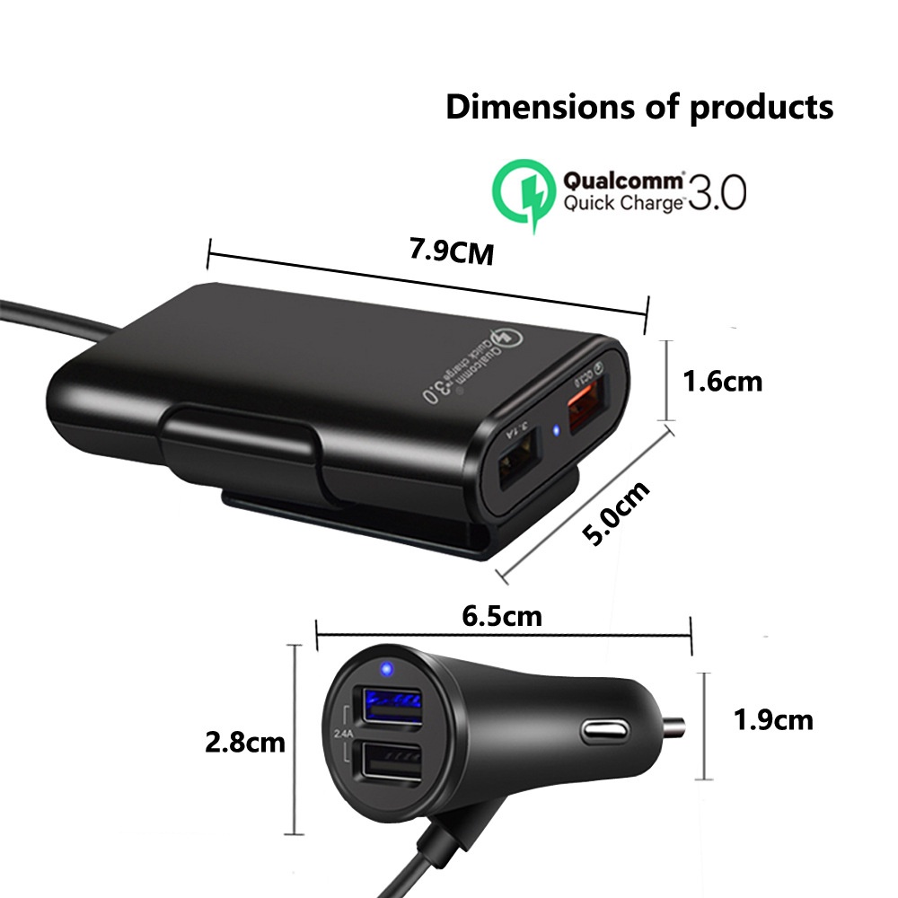 Charger Mobil Fast Charging Adaptor 4 PORT USB 3,1A 1,8M