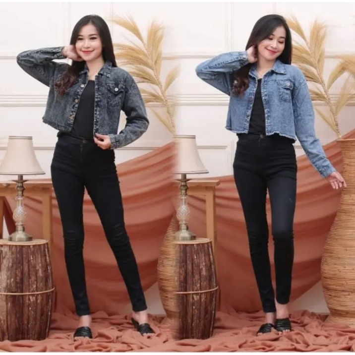 JAKET JEANS CROP WANITA/JAKET CROP RAWIS