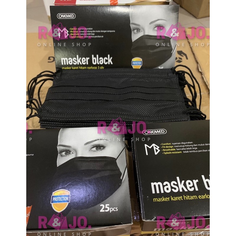 MASKER ONEMED 3PLY WARNA HITAM ISI 25pcs