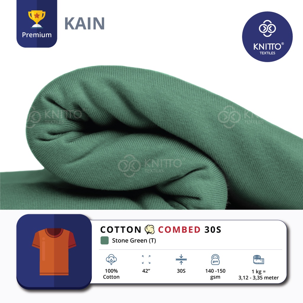 KAIN KAOS COTTON COMBED 30S STONE GREEN ( BAHAN KAOS ) - KNITTO