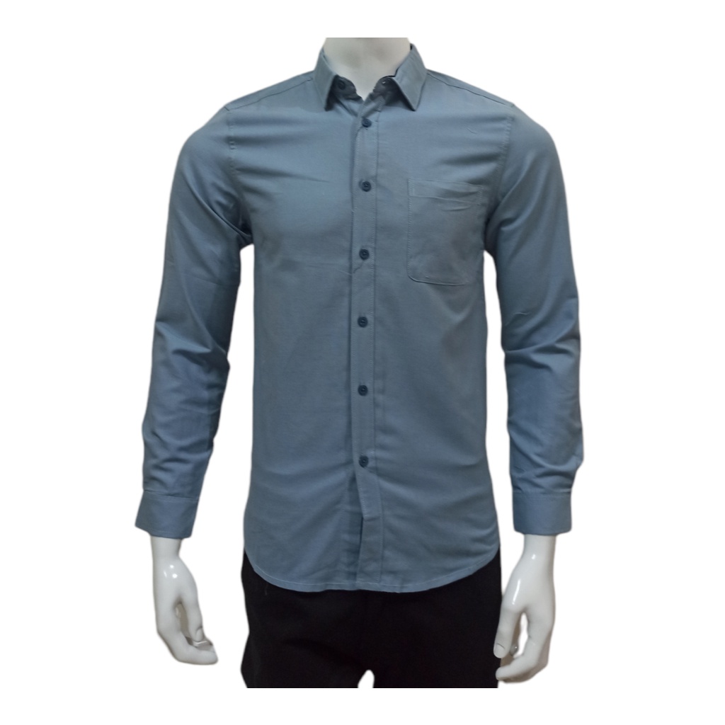 RICARDO Kemeja Pria Polos Biru Lengan Panjang 22099