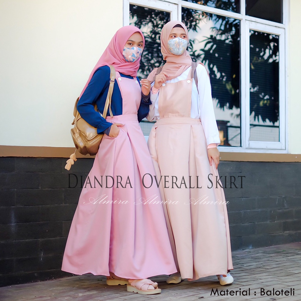 Overall Wanita Rok Panjang Baju Kodok Overal Dewasa Polos Muslimah Diandra Skirt Griyaraditya Almira