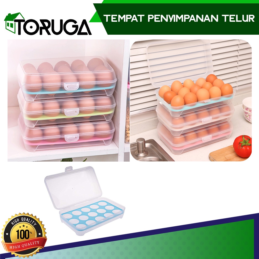 Rak Tray Tempat Box Telur Penyimpanan Kotak Organizer Wadah Tutup 15 Sekat Lubang