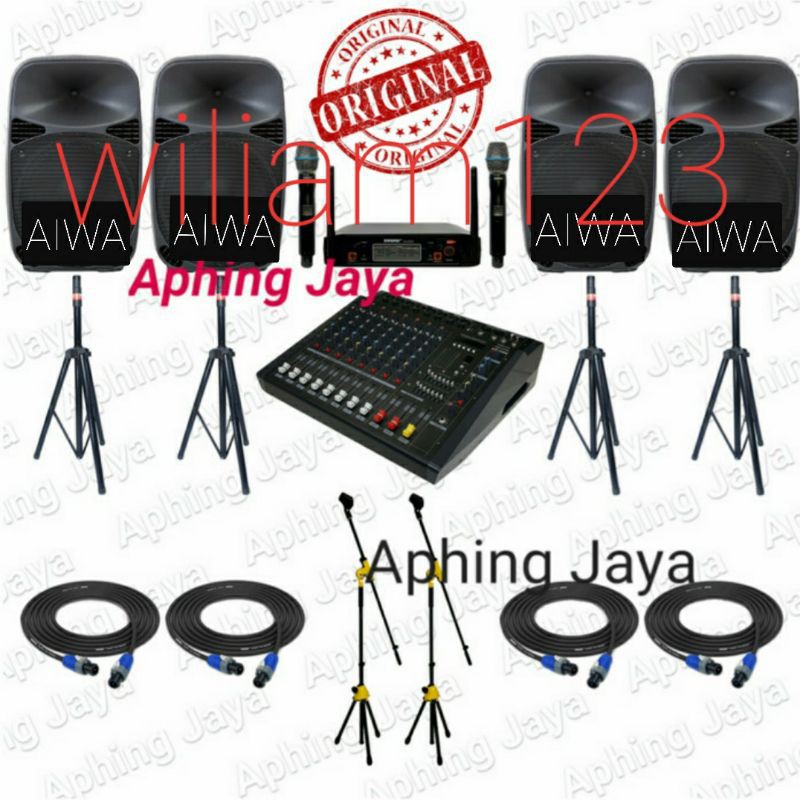 Paket Sound System Pro Indoor Outdoor Speaker aiwa 15in Power Mixer