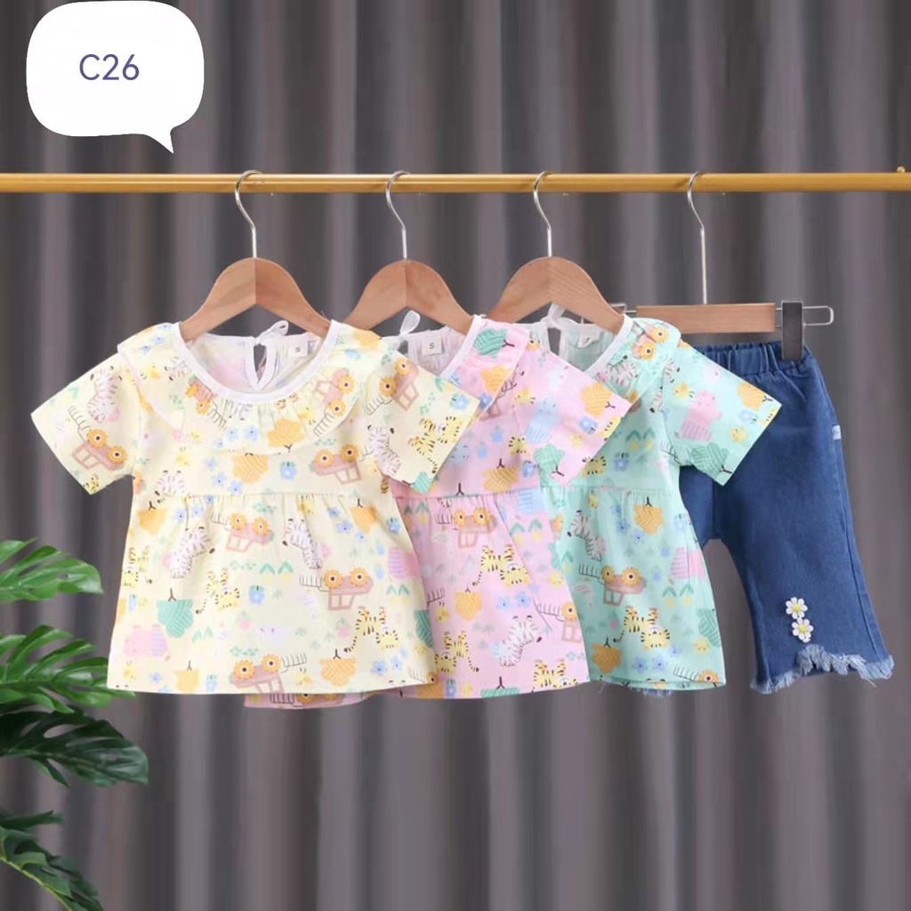 Setelan Jeans Garden Floral 0-4 Tahun Setelan Celana Jeans Anak Motif Bunga Import High Quality CBKS