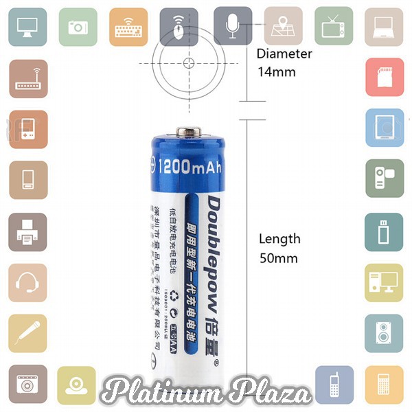 DOUBLEPOW Charger Baterai 4 slot AA/AAA + 4 PCS AA Battery 1200mAh - EPC-BTY-14M - White`2KZBLL-