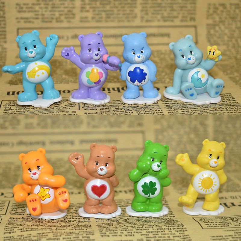 12 pcs Rainbow Care Bear Action Figure Dekorasi Kue Ulang Tahun Mini Angka Cupcake Topper Dekorasi Ornamen Perlengkapan Pesta