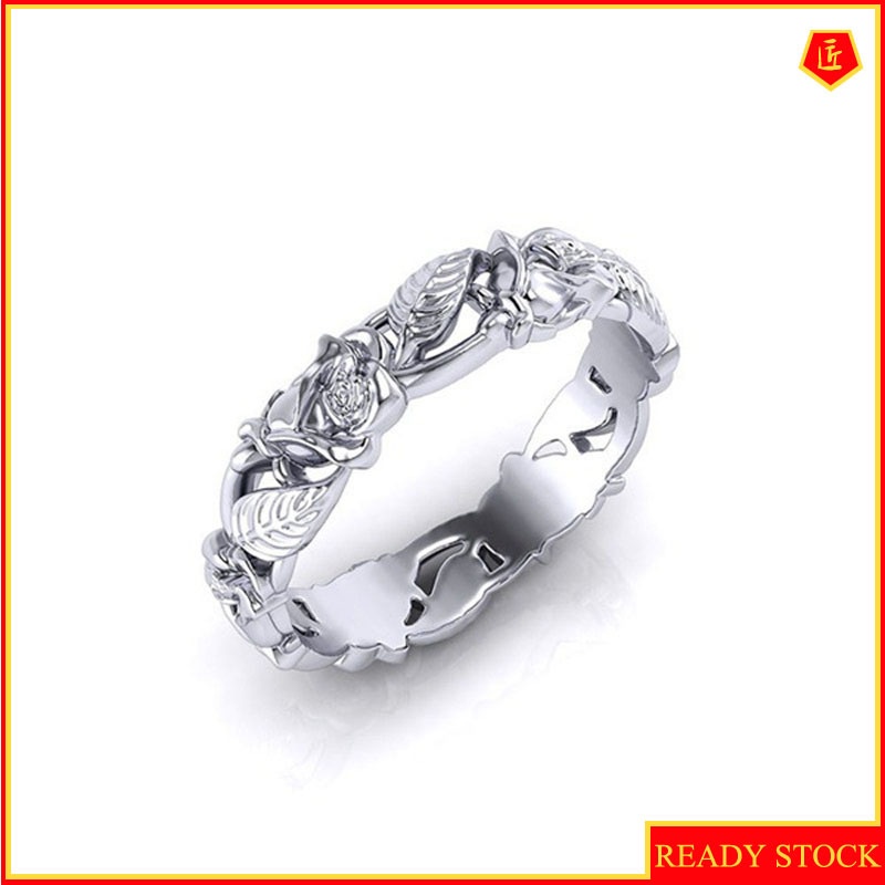 [Ready Stock]925 Silver Vintage Flowers Leaf Ring Simple and Elegant