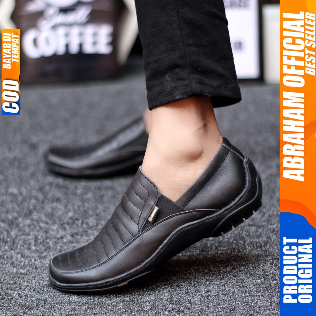 ABRHM x CORZA Sepatu Slip On Pria Sepatu Pria Casual Kulit Asli Cowo/Cowok Sepatu Casual Pria Ori Sepatu Kasual Slop Anti Slip Semi Formal Kerja Kuliah Gaya Santai Keren Kekinian Original Murah Terlaris