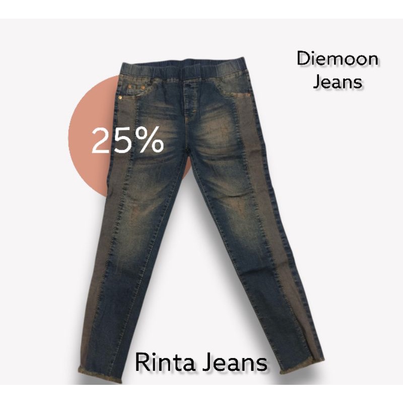 Rinta jeans aplikasi laser bawah rumbay bahan melar pinggang karet deep brown (CTA)