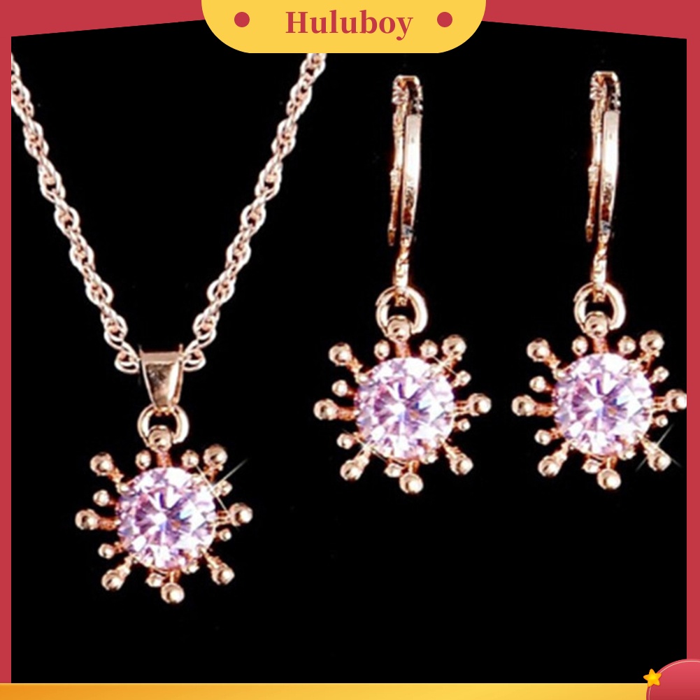 Hu Hu Hu Hu Hu Alat Bantu Pasang Kacamata♡ 2pcs / Set Kalung Anting Liontin Bunga Aksen Berlian Imitasi Untuk Wanita