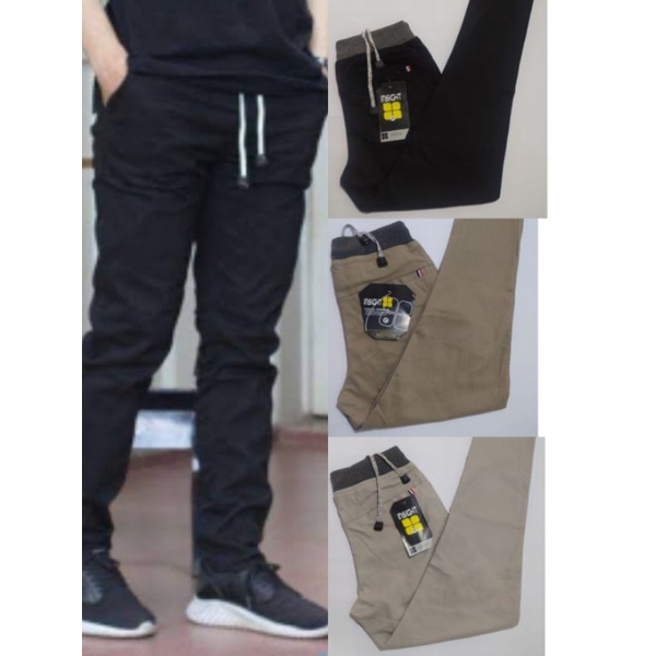 Celana Chino Panjang Chinos Slimfit Rip Kolor Pinggang Karet Premium