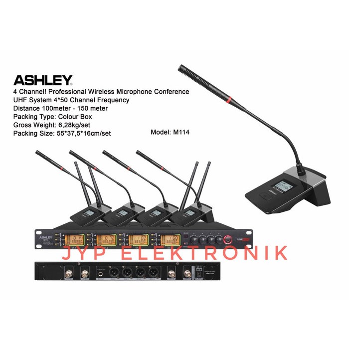MIC WIRELESS ASHLEY M114 PODIUM MEJA MICROPHONE M 114 4 MIK CONFERENCE