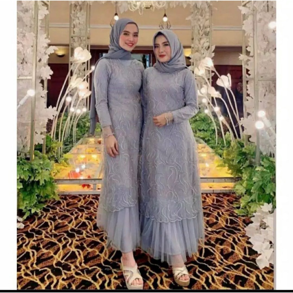 Dress Maxi GERALDIN Tile Mutiara Size L -  XL/ Fashion Muslimah Lengan Panjang