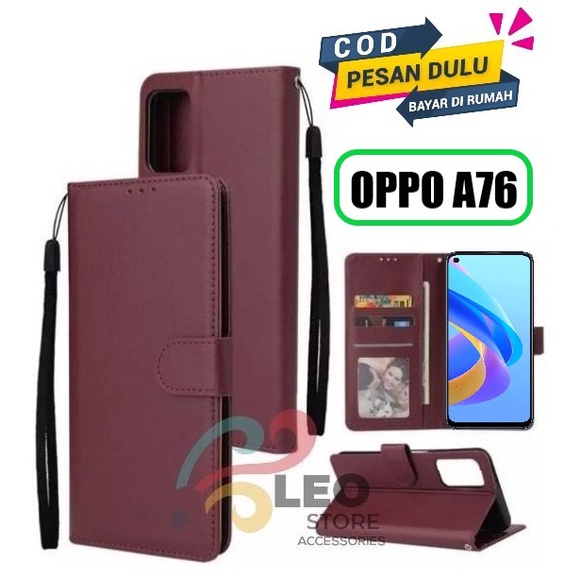 DOMPET HP UNTUK OPPO A76 NEW LEATHER FLIP WALLET UNTUK OPPO A76 NEW