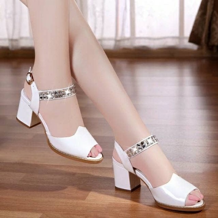Hils Wanita Import Pasti Dikirim Fr High Hils Import Putih Permata Heels Murah Terbaru Kekinian