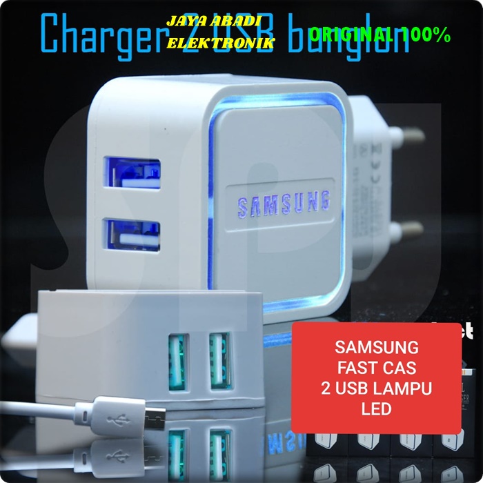 J56 SAMSUNG  ADAPTOR SET MICRO USB CAHRGER 2 PORT USB LED SUPPORT FAST CHRGING CASAN QUICK FLASH TRAVEL fast charging kabel data adaptor travel adapter androit casan quick charge quallcomm universal multi volt gadget tc qc bisa untuk segala jenis hp usb