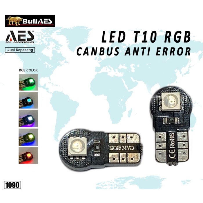 Lampu Led T10 RGB 7 Warna Canbus Merk BULLAES