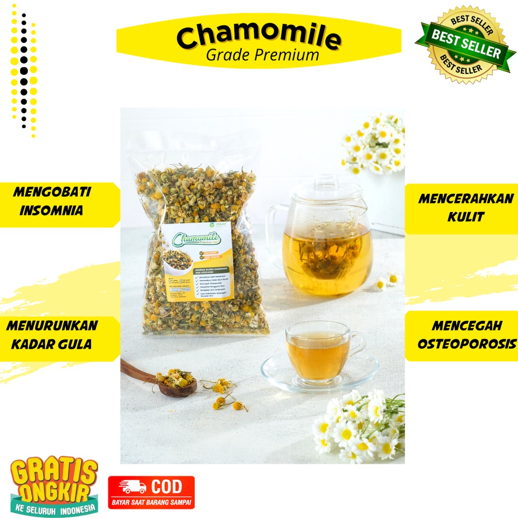 TEH BUNGA CHAMOMILE (GRADE PREMIUM SUPER) 500Gram/ Bunga Camomile Super / Obat Insomnia Herbal