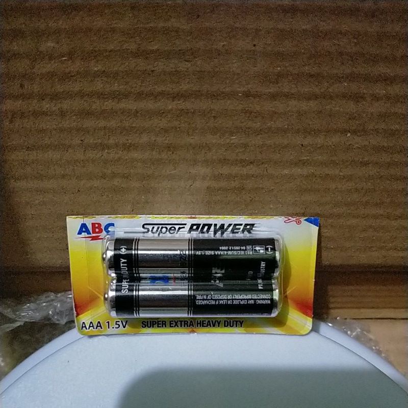 per pasang (2pcs), baterai abc hitam AAA.