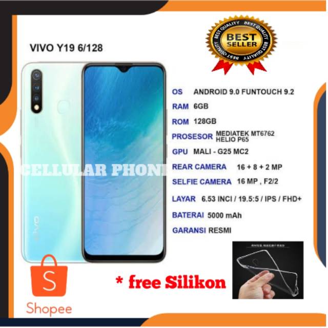Vivo Y19 Ram Besar 6/128 GB dengan baterai berkapasitas 5000 MAH triple kamera