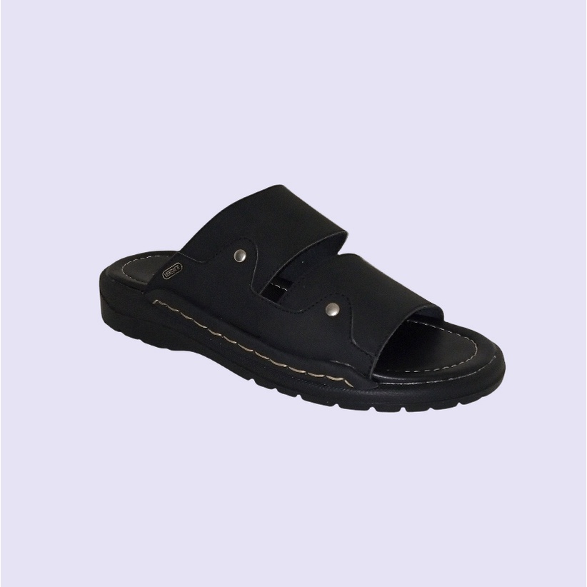 Sandal Pria Kulit Asli Full Black - ORIGINAL Sendal Selop Sol Hak Tebal