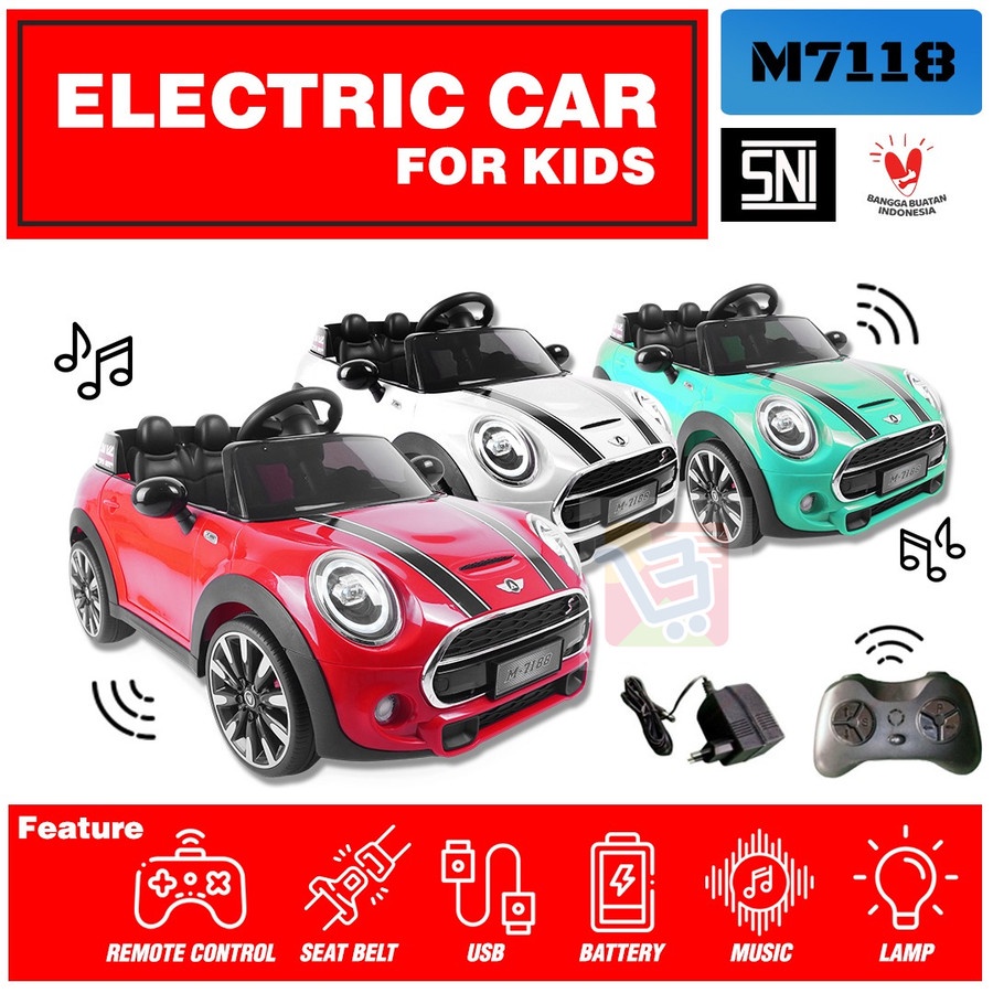Mainan Anak Mobil Listrik Aki Remote Control Mini Cooper Mortein Vibe M7188 EVA Dual 2 Dinamo Gear B
