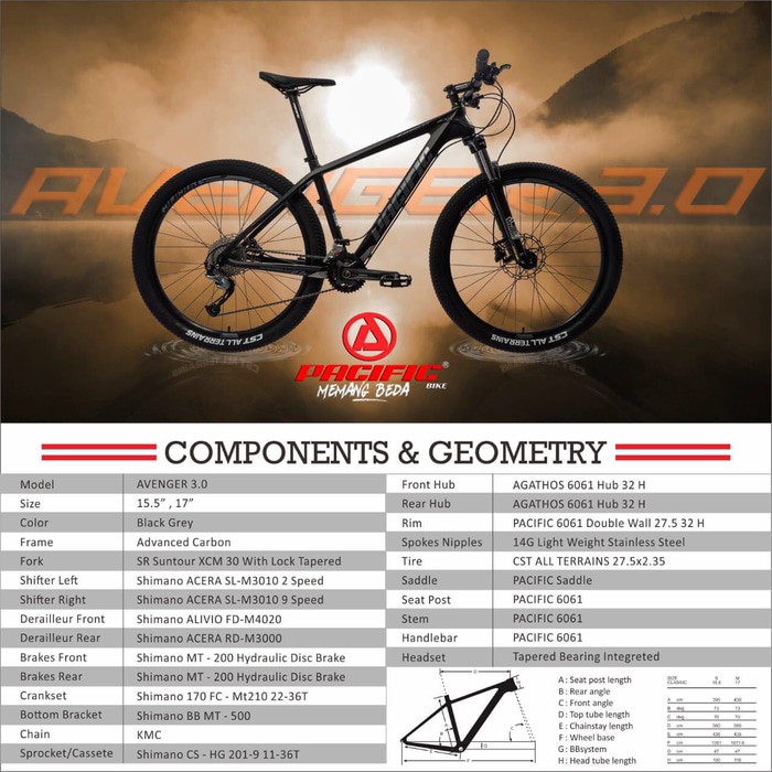 Sepeda Gunung MTB 27.5 INCH PACIFIC CARBON AVENGER 3.0