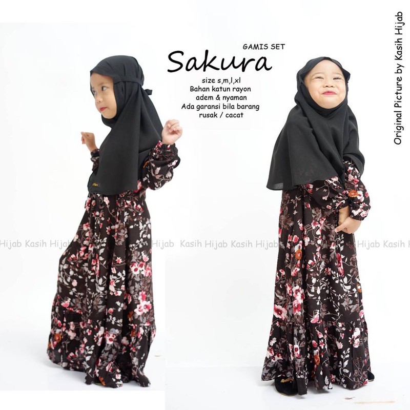 Gamis anak murah/Gamis anak katun rayon/Gamis anak ruffle sakura by kasihhijab(gamis saja)