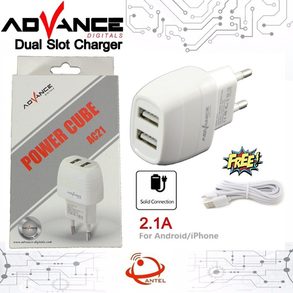 CHARGER ADVANCE AC21 DUAL USB 2.1A DAN 1A ORIGINAL/CARGER+KABEL MICRO USB