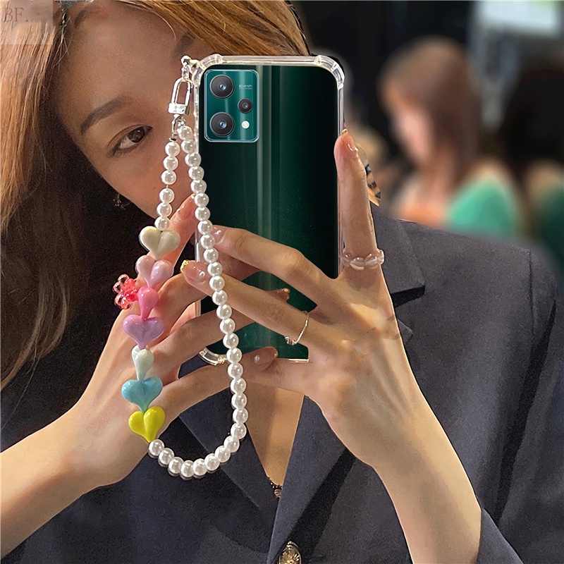 Casing Soft Case TPU Transparan + Strap Mutiara Untuk Samsung S20FE / S20 / S10 / S8 / S9 + / Note8 / Note9 / Note10 / S21 / S22 Ultra