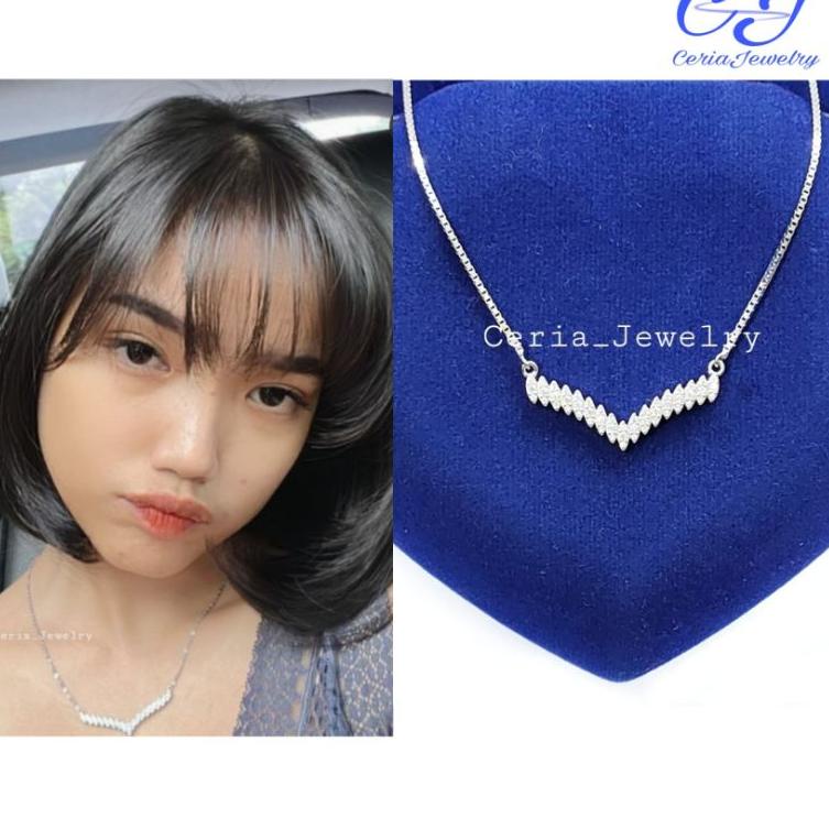 Terbaru.. Kalung Perak Asli Silver Wanita 925 Lapis Emas Putih Model Kalung Fuji Permata / Kalung Fu
