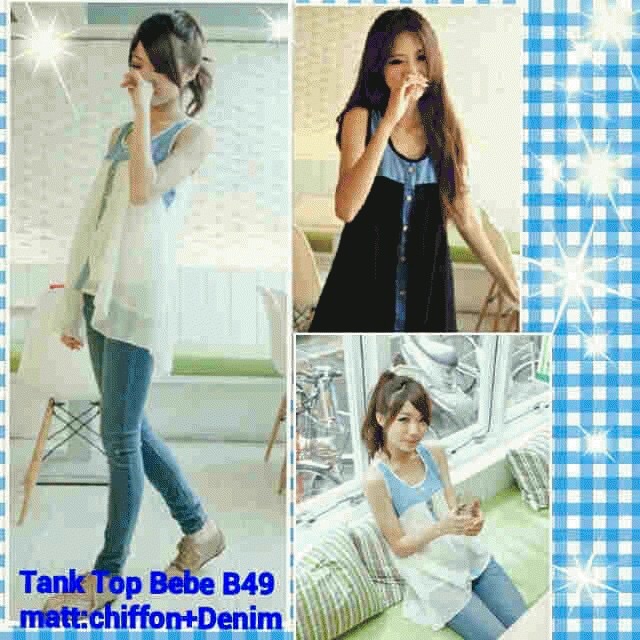 Tank Top Bebe B49 | Tanktop Denim Sifon Blouse Wanita Fashion