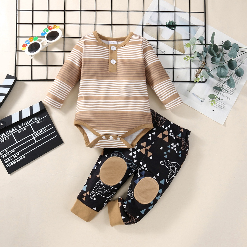 A03 NEW Set Jumper lengan panjang bayi motif stripes